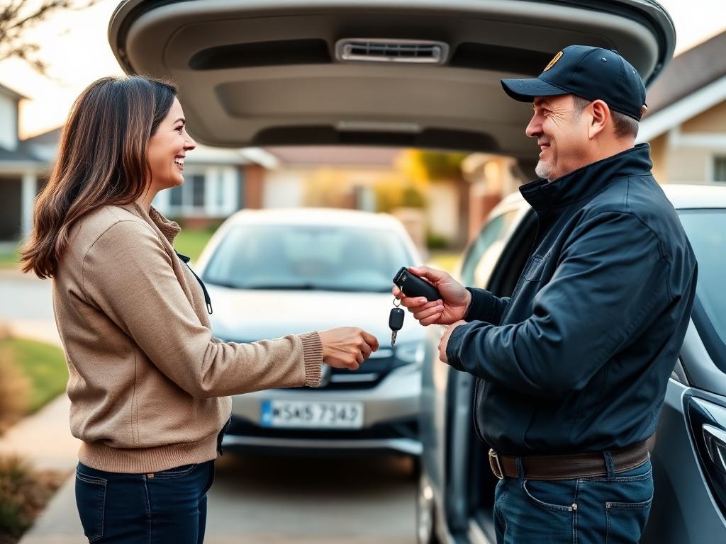 Customer receiving car keys after delivery